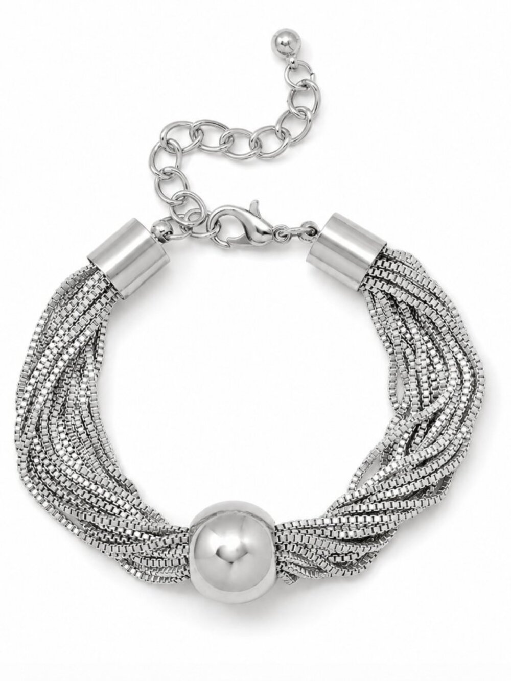 NWT Silver Multi-Chain Bracelet with Polished Ball Accent